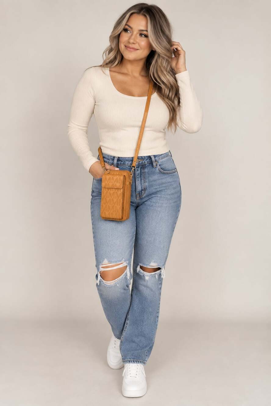 Tan Monogram Cell Phone Crossbody Wallet Bag